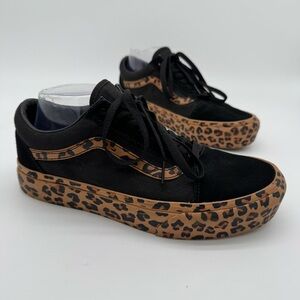 Vans Old Skool Black Leopard Platform Lo Sneaker Size 10 Women, 8.5 Men